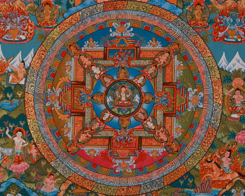 Hand-Painted Chenrezig Avalokiteshvara Mandala | Symbol of Compassion and Peace