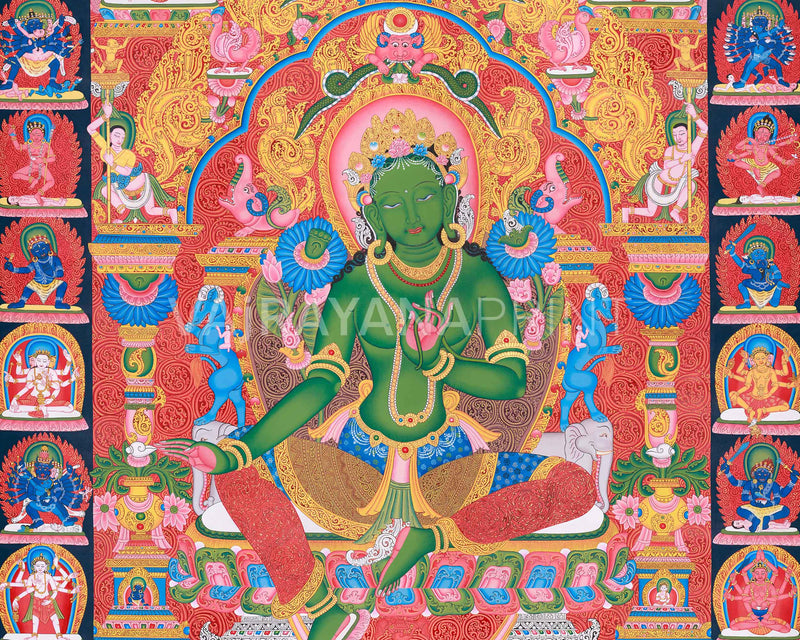 Green Tara Thangka Print | Himalayan Wall Decor | Goddess Of Compassion