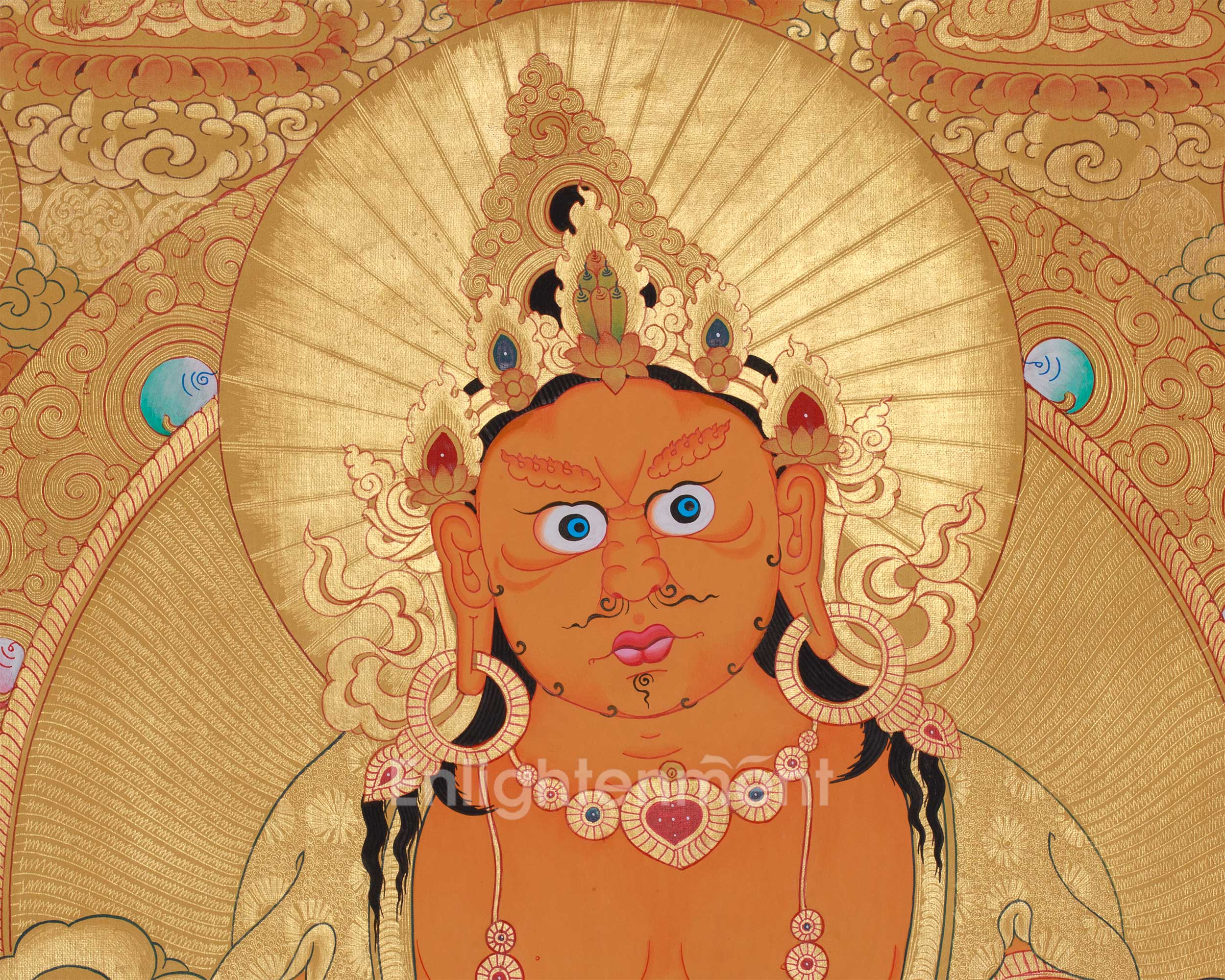Full Gold Dzambala With Five Dhyani Buddhas | Kubera Thangka |