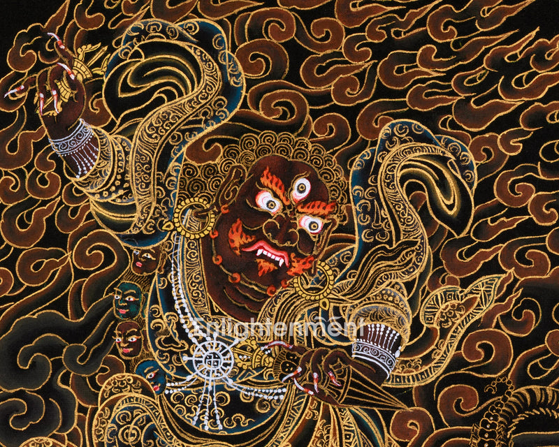 Hand-Painted Gold Thangka of Dorje Drollo | Tibetan Wrathful Buddha