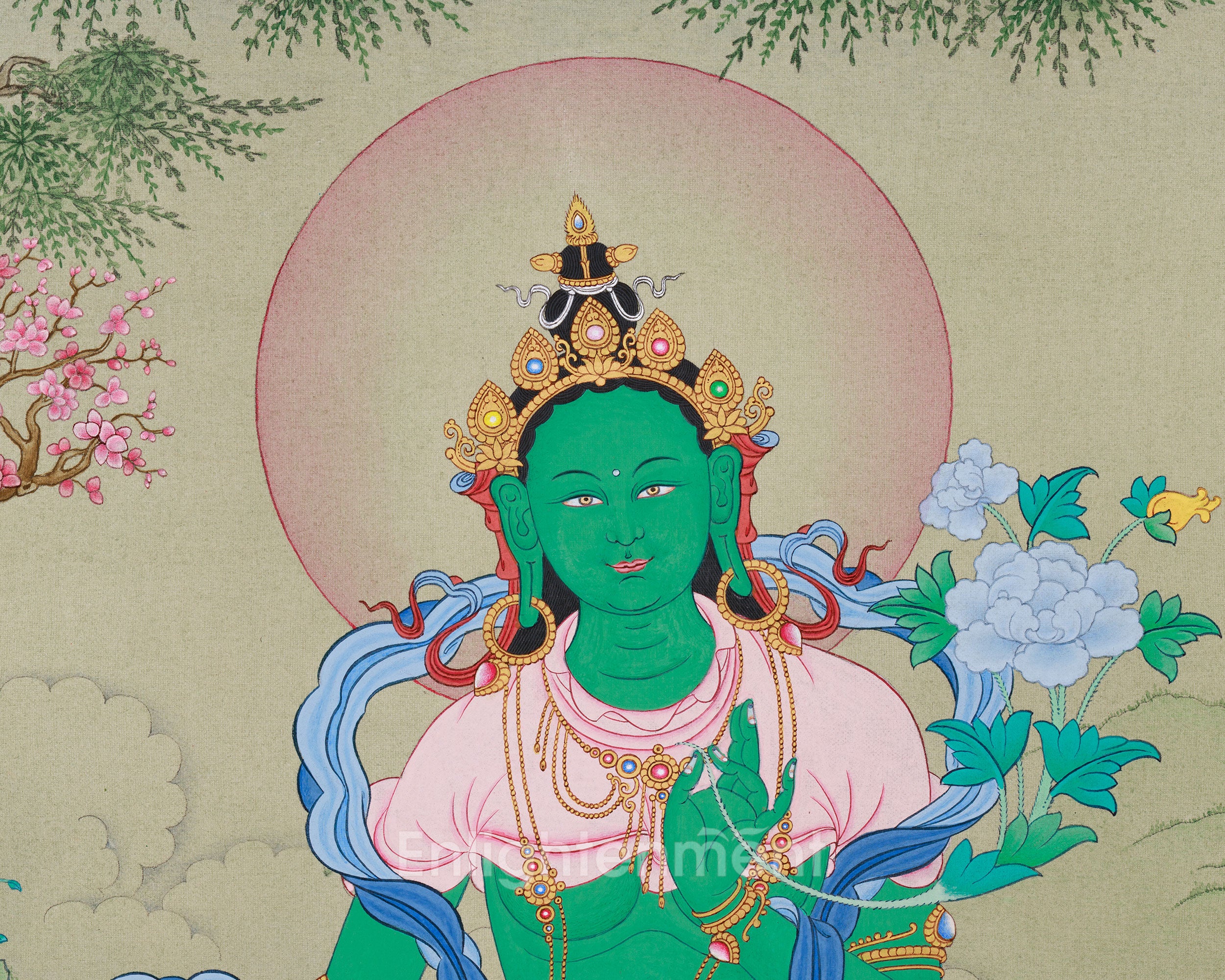 Majestic Green Tara Painting | Goddess of Swift Action | Tibetan Buddhism Decor
