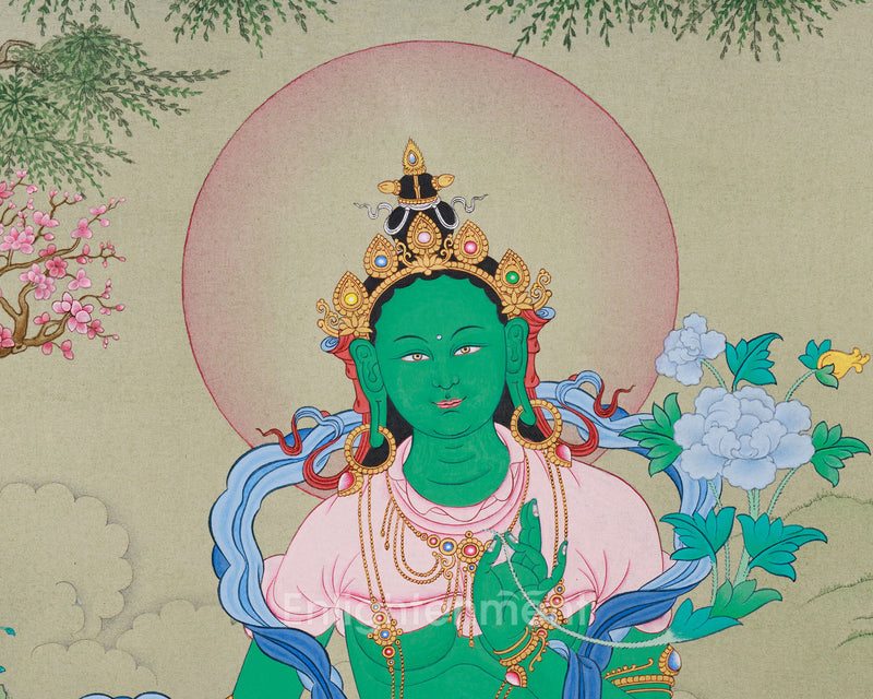 Majestic Green Tara Painting | Goddess of Swift Action | Tibetan Buddhism Decor