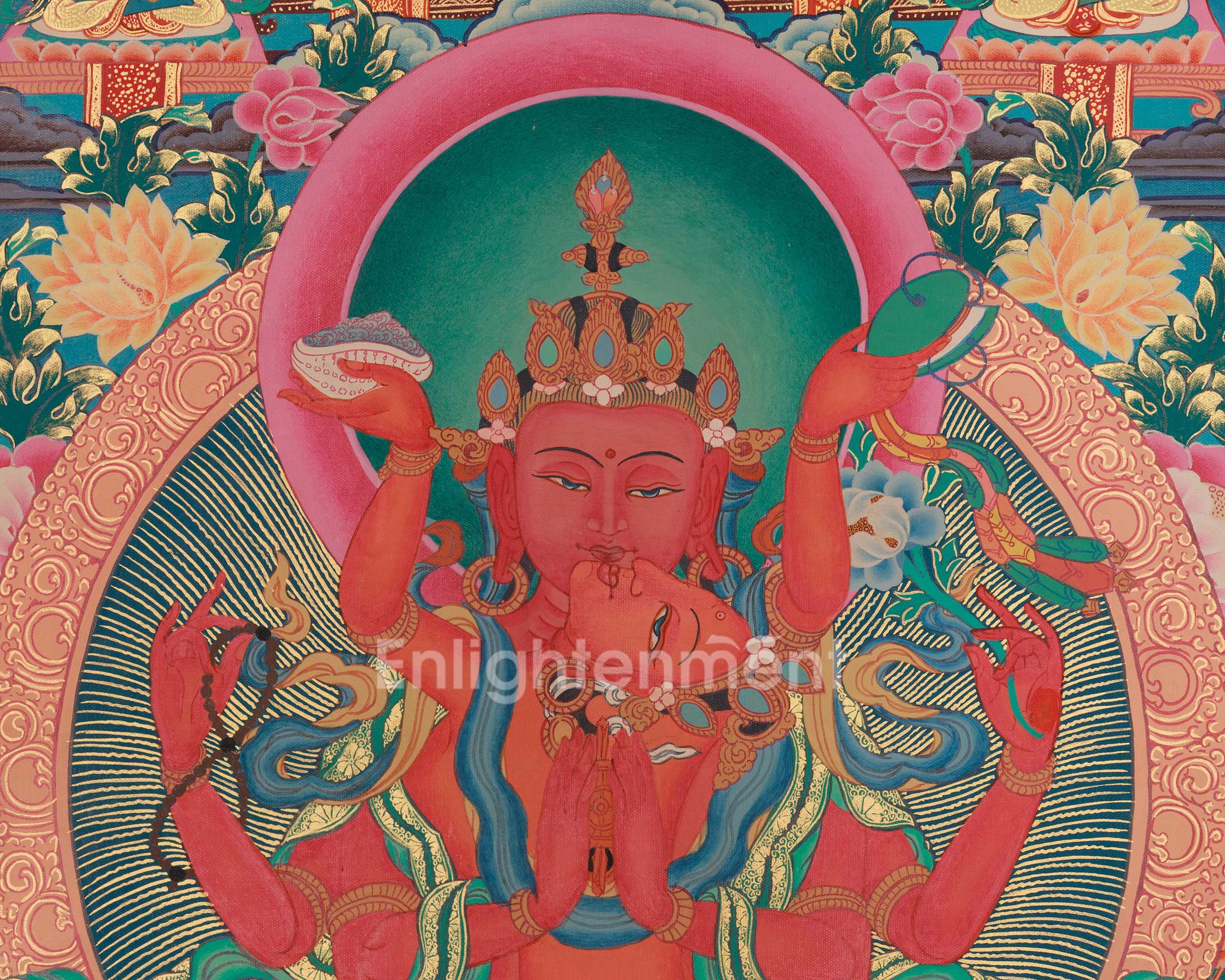 Traditional Thangka of Red Chenrezig | Gyalwa Gyasto with Consort