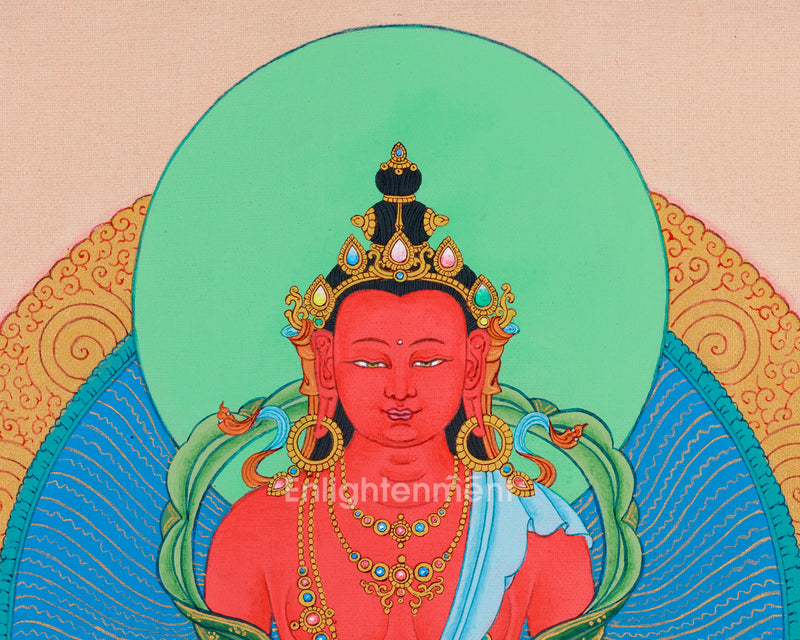 Red Buddha Amitayus Thangka | Embodiment of Immortality and Wisdom