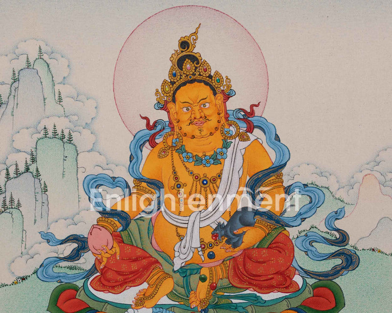 Yellow Dzambhala Thangka - Beacon of Wealth and Fertility | Himalayan Art