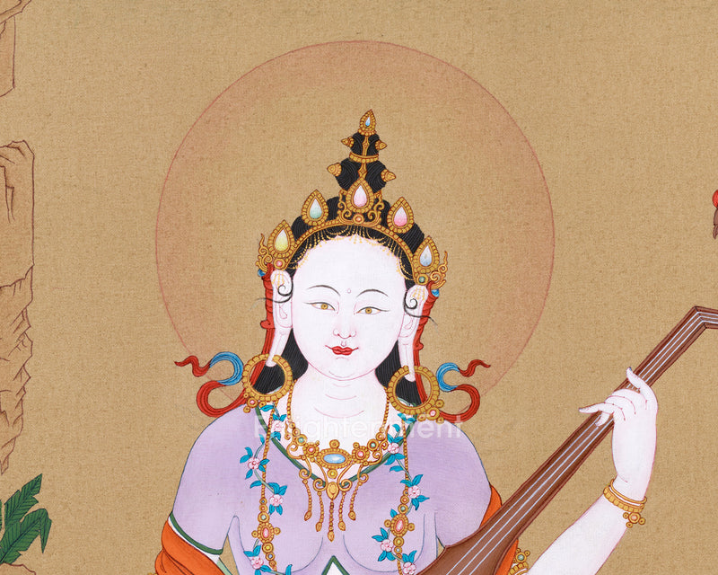 Devi Saraswati Thangka | Hand-Painted Goddess of Wisdom and Arts for Spiritual Inspiration