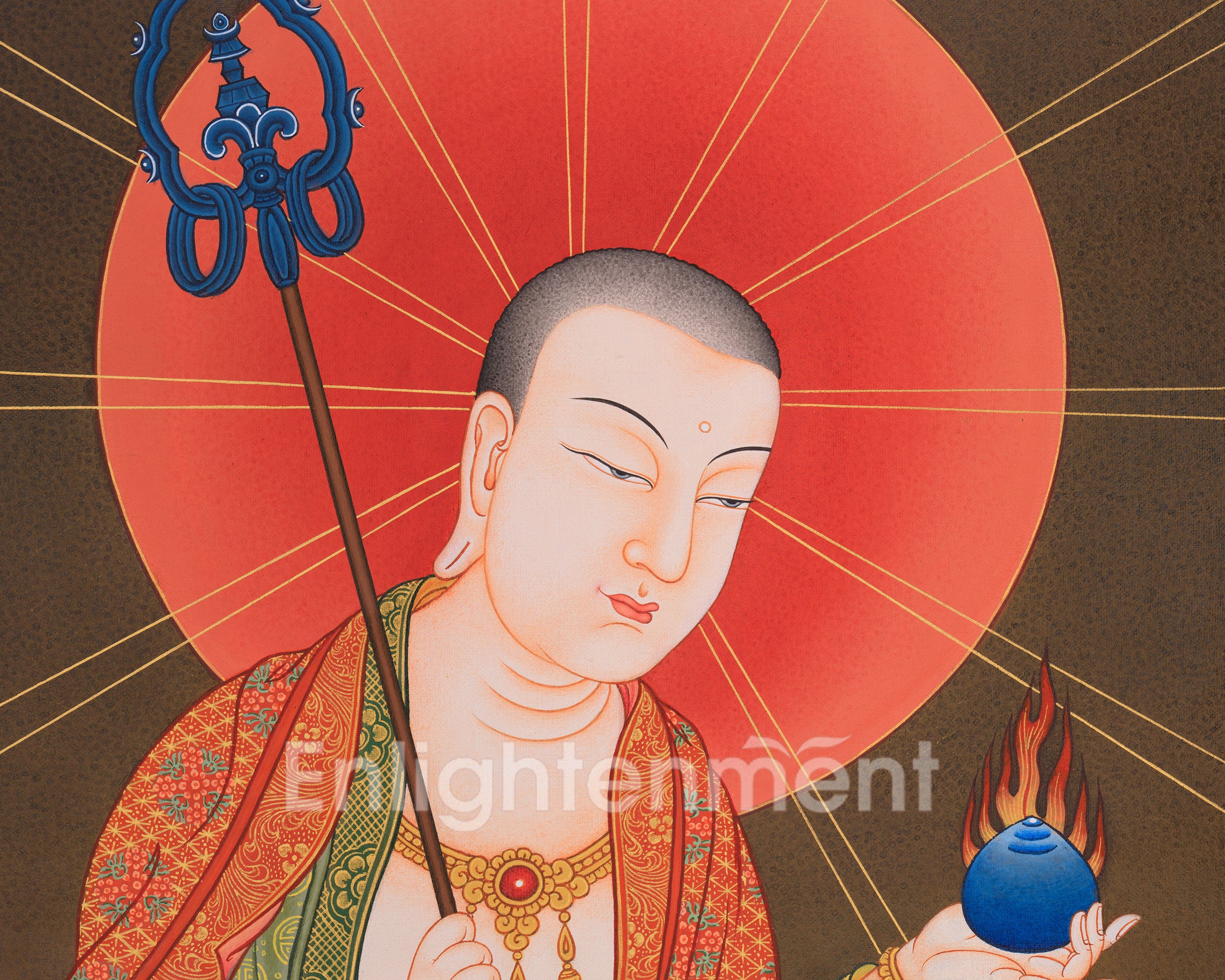 Bodhisattva Kshitigarbha Thangka | Spiritual Guardian Art