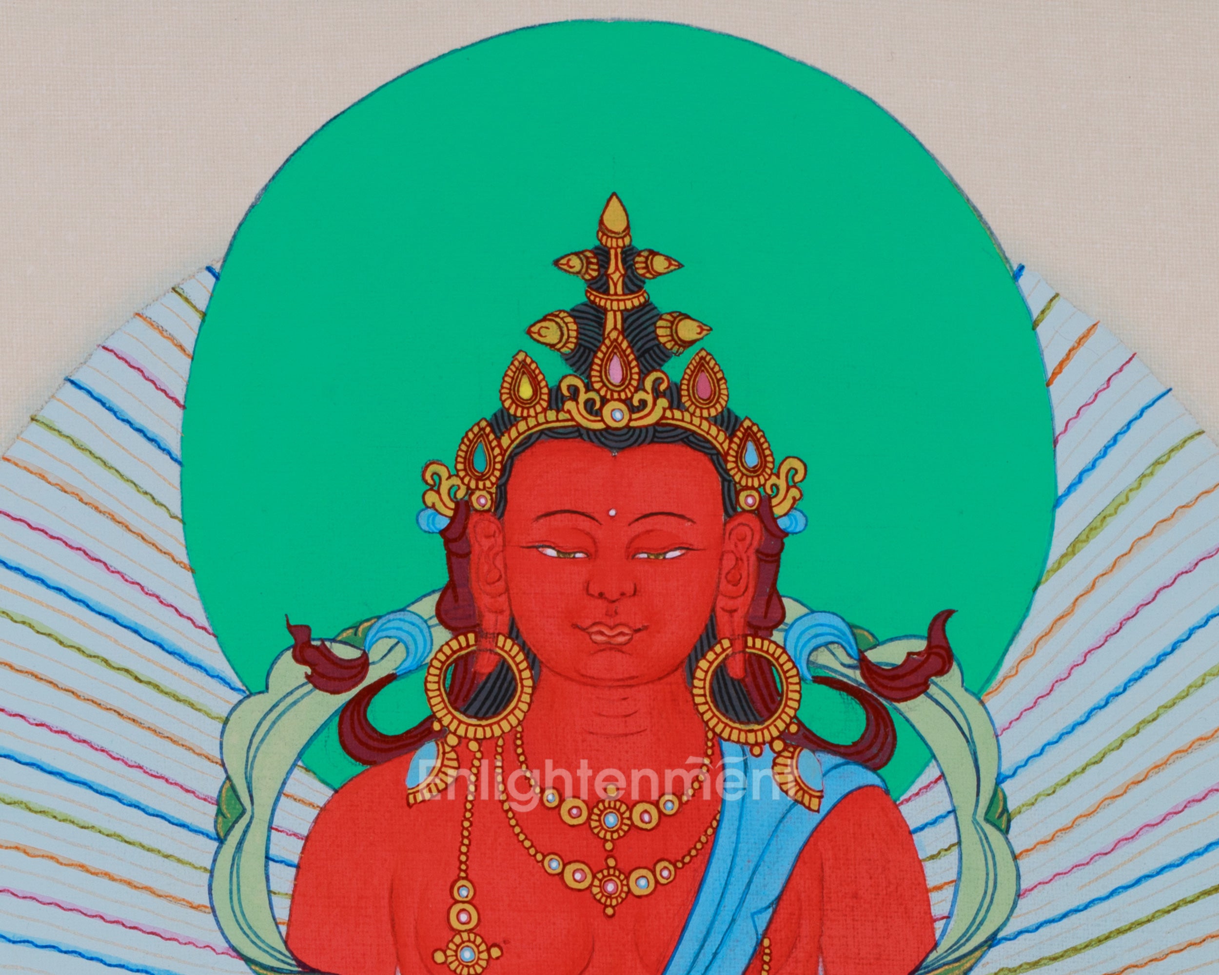 Small Red Buddha, Amitayus Thangka | Brocade Mounted