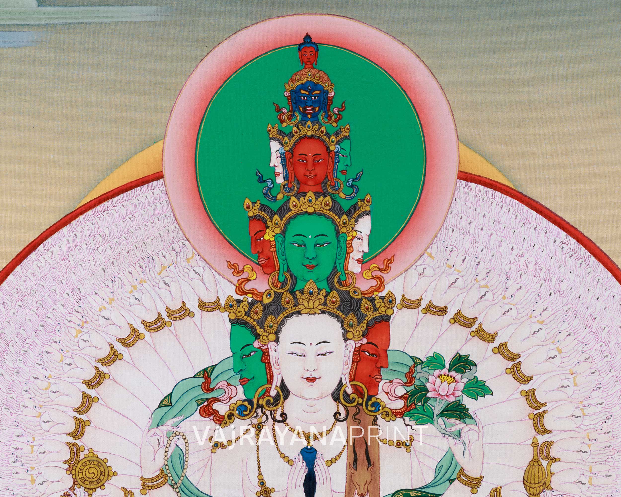 Thousand Arms of Compassion | Chenrezig Thangka Print | Artwork Of Infinite Compassion Chenrezig
