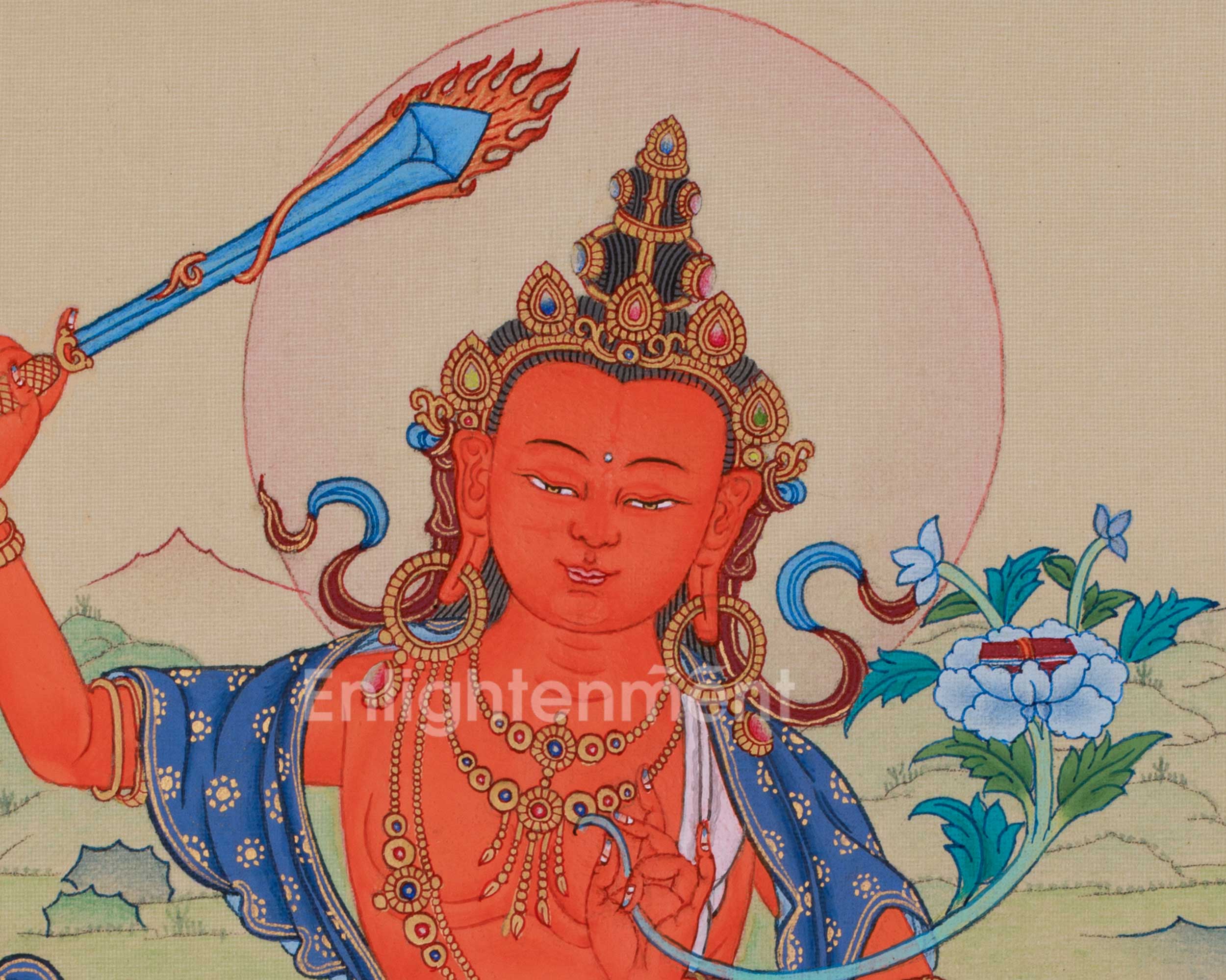 Spiritual Thangka Of Manjushri | Bodhisattva Art | Meditation Altar