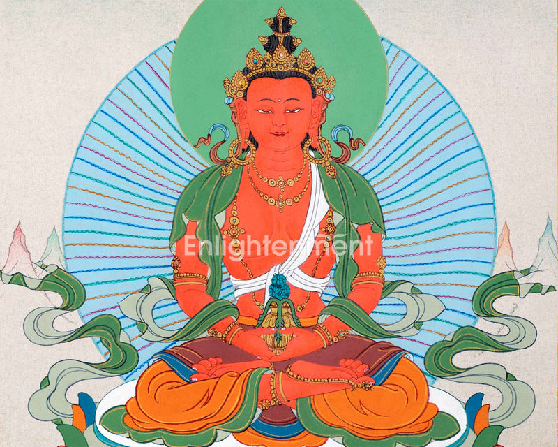 Bodhisattva Amitayus Thangka | Divinity of Longevity | Sacred Tibetan Wall Painting