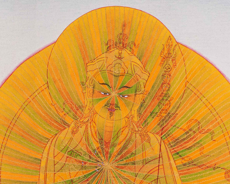Lotus Master Guru Rainbow Body Thangka | Tibetan Buddhist Guru Rinpoche | Art Using Genuine 24K Gold