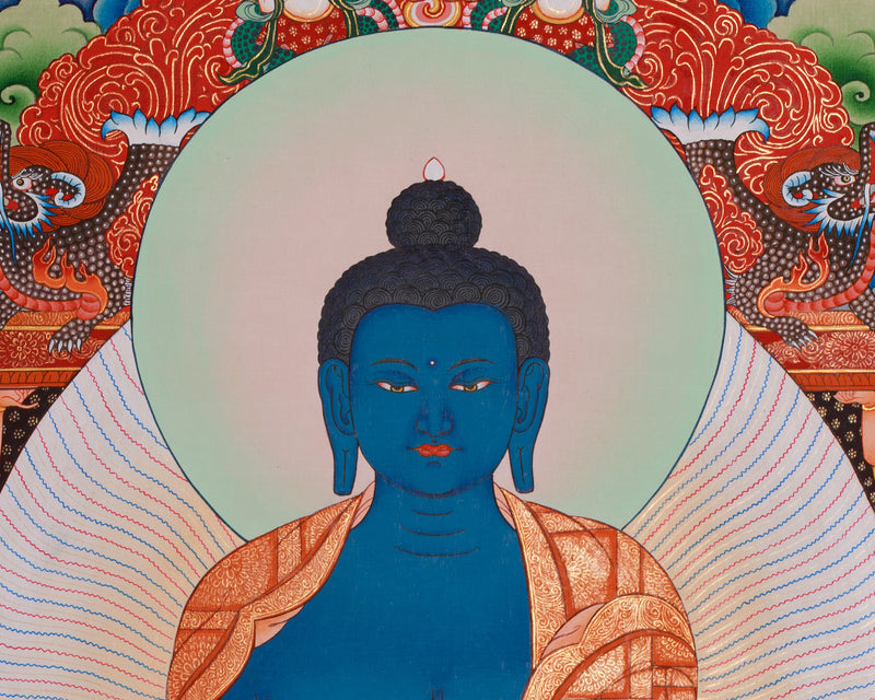 Lapis Lazuli Bhaisajyaguru Thangka | Medicine Buddha and Compassionate Guardians