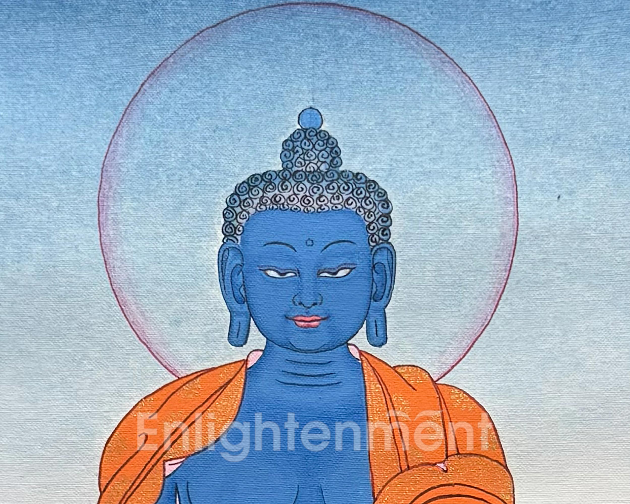 Medicine Buddha Meditation Thangka With Brocade | Bhaisajyaguru Art