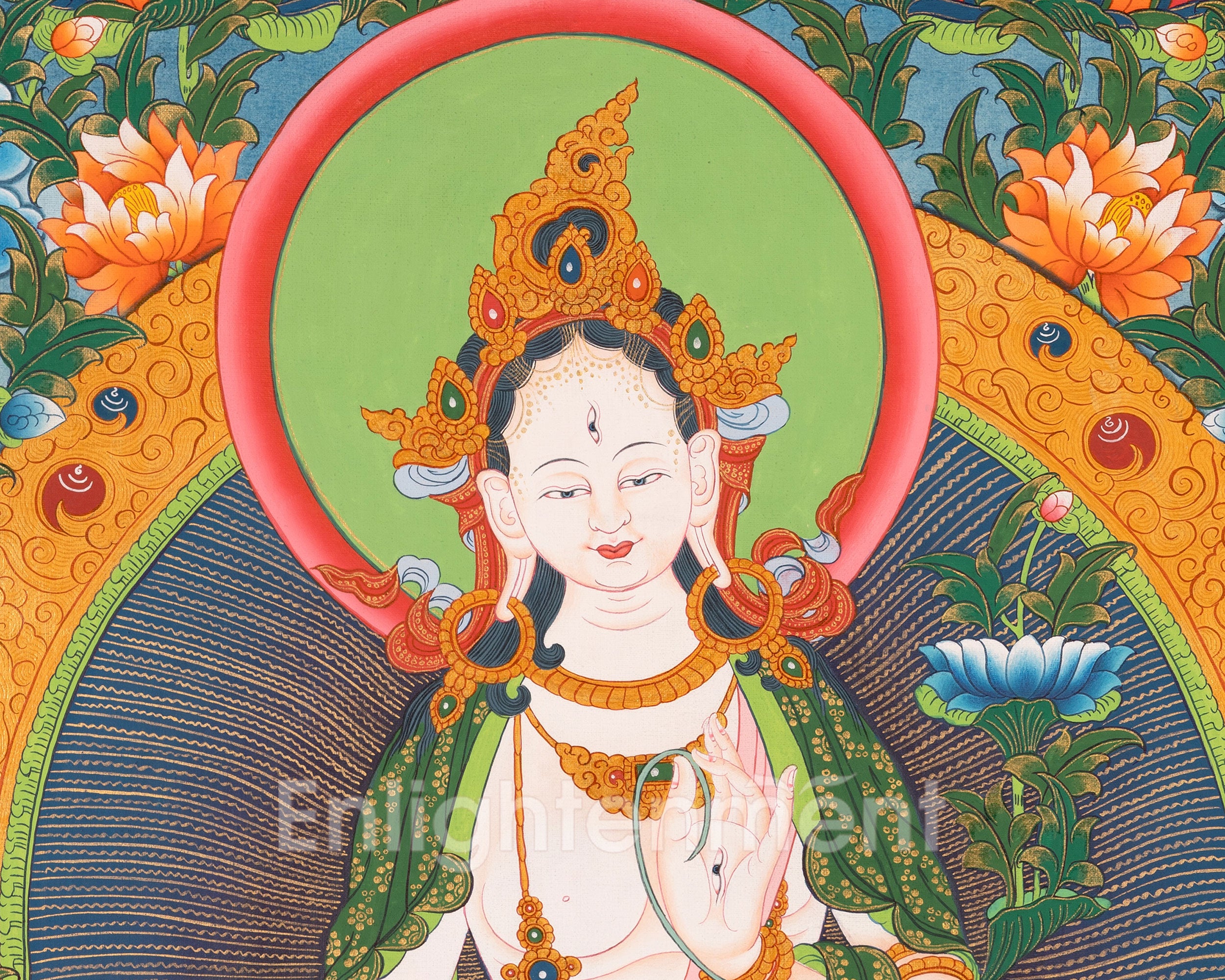 Thangka of Longevity Deity White Tara | Tibetan Goddess of Healing