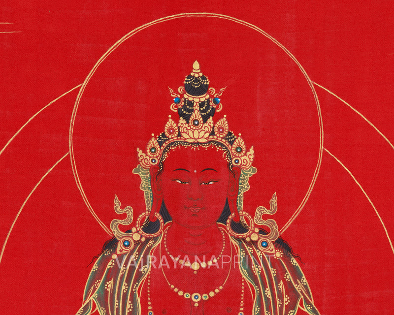 Red Amitayus Thangka Giclee Canvas | Buddha of Longevity Artwork