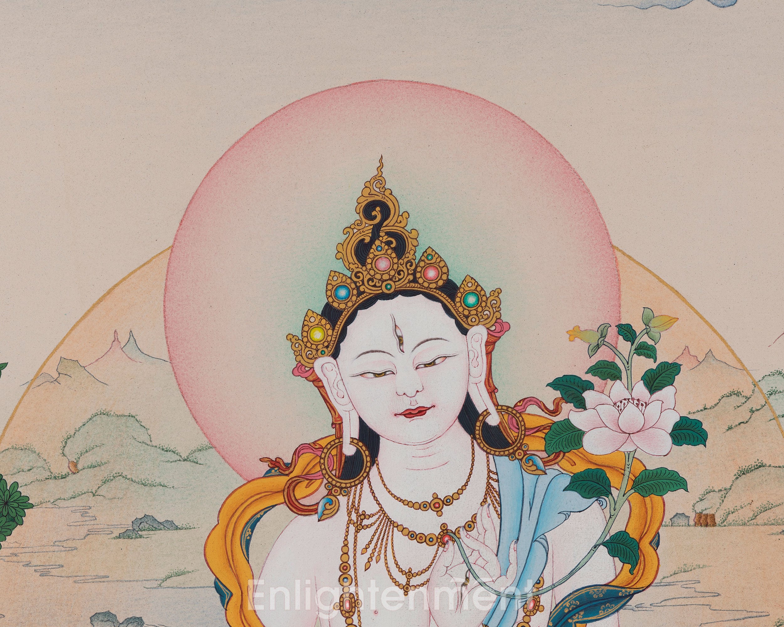 White Tara With Amitabha Buddha Painting | Bodhisattva Art Of Long Life