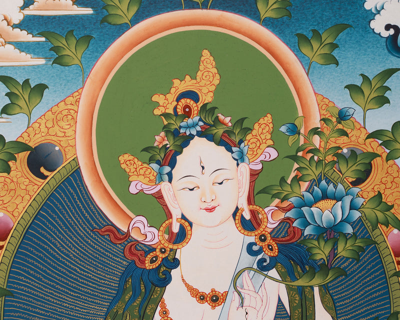 Mother Goddess Tara Thangka | Hand-Painted White Tara Artwork