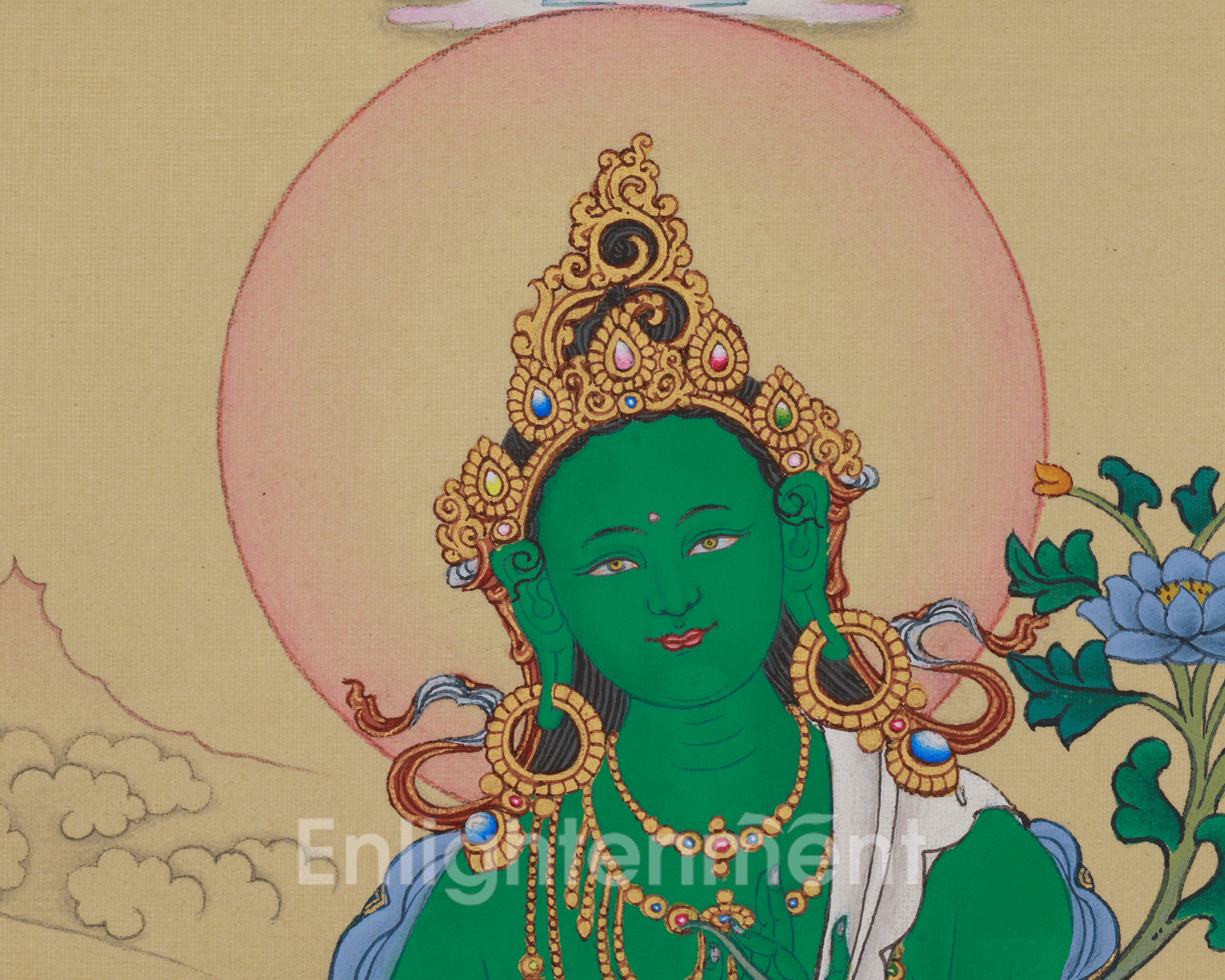 Hand Painted Green Tara Thangka | Compassion, Protection, and Swift Blessings