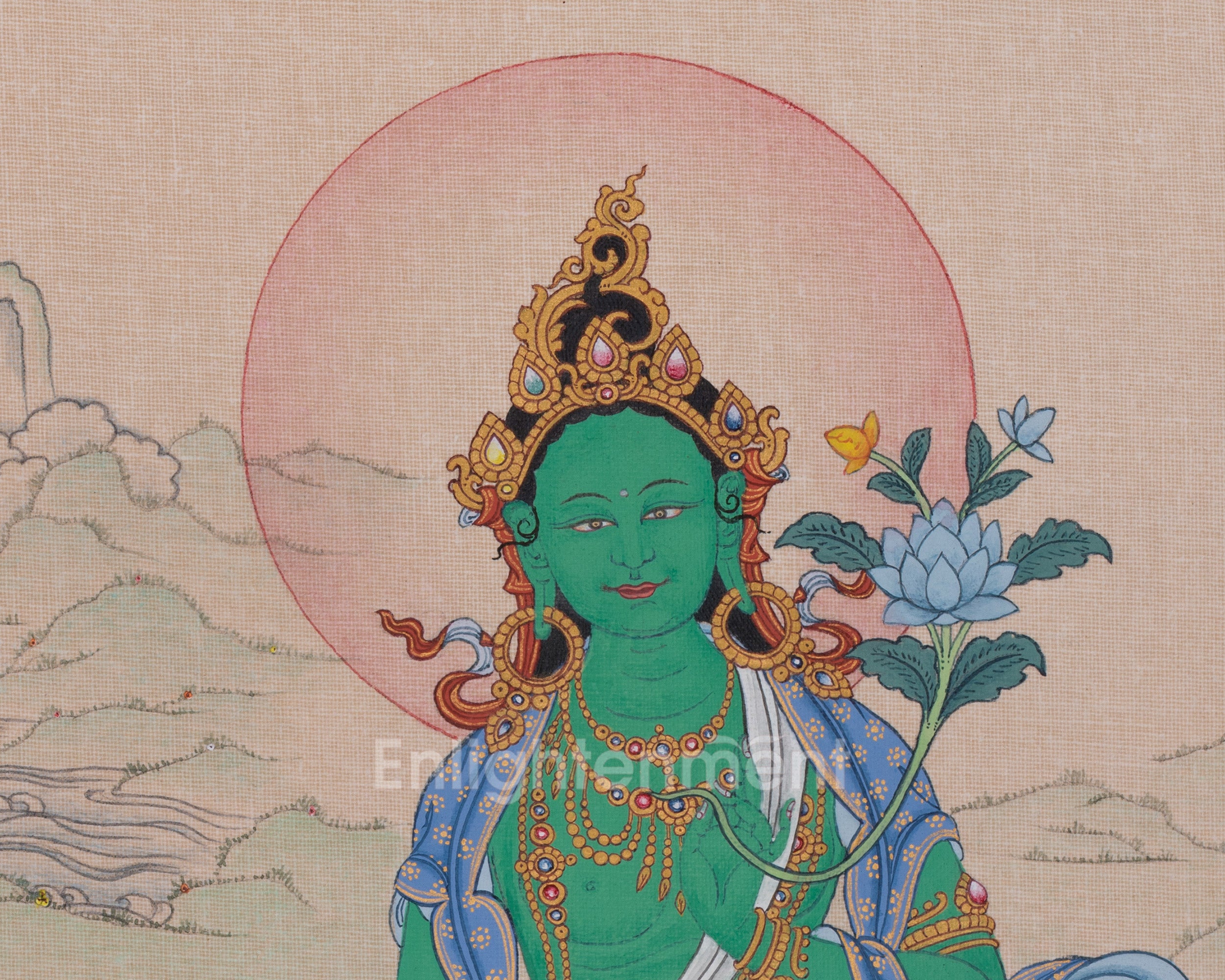 Small Green Tara Meditation Artwork | Buddhist Goddess of Compassion & Protection