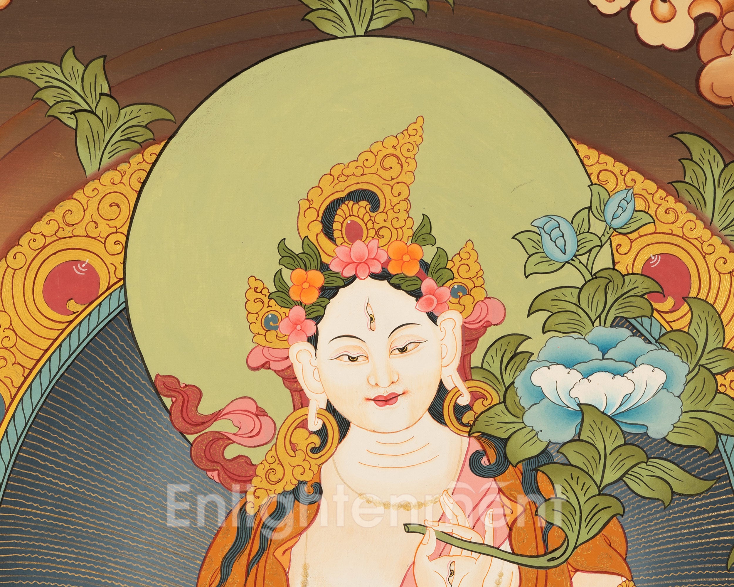 Hand-Painted White Tara Thangka | Buddhist Female Bodhisattva Art