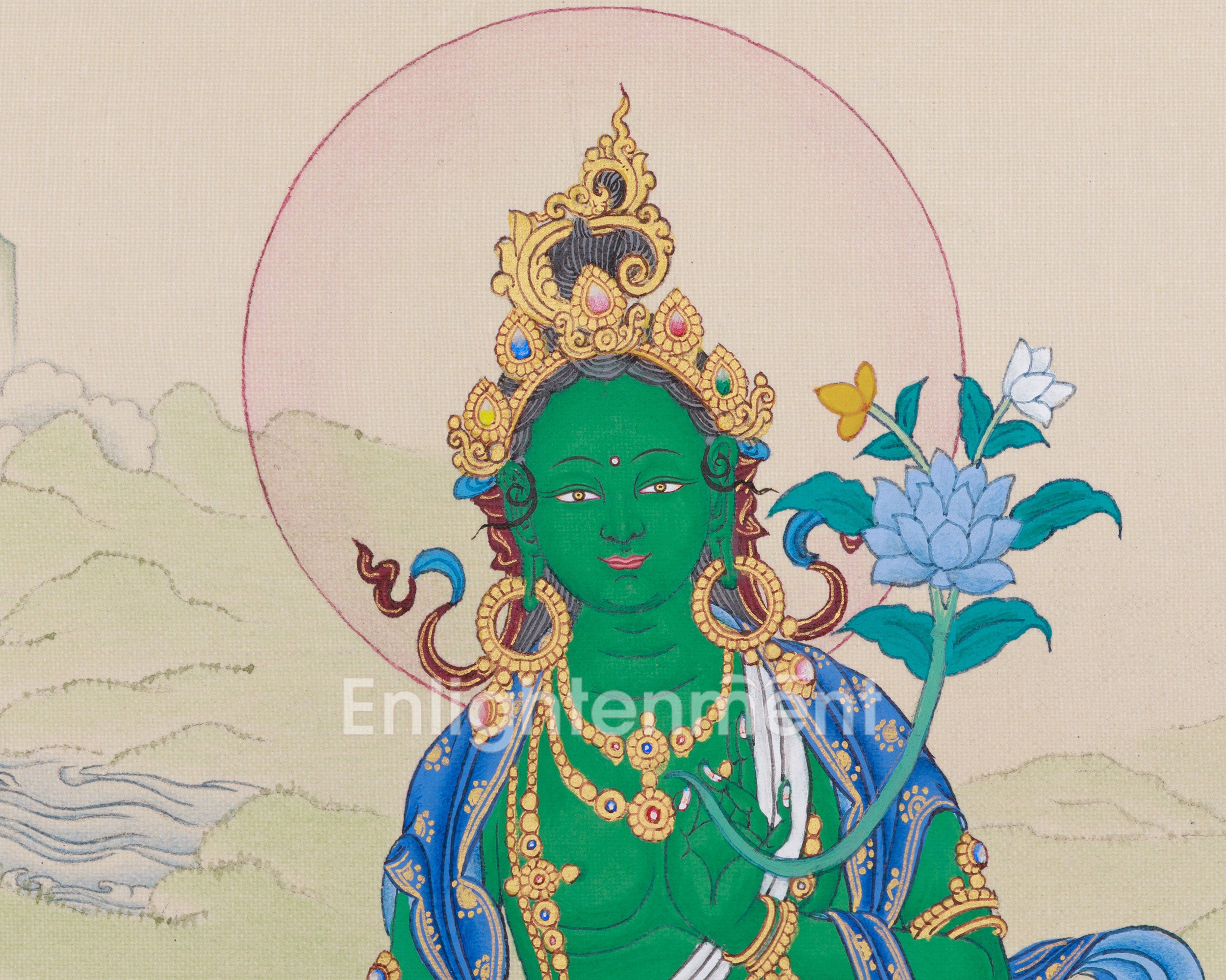 Original Handmade Green Tara Painting | Goddess of Compassion and Swift Blessings