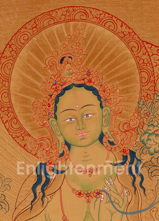 Tibetan Green Tara Thangka | Featuring Manjushri and Vajrapani