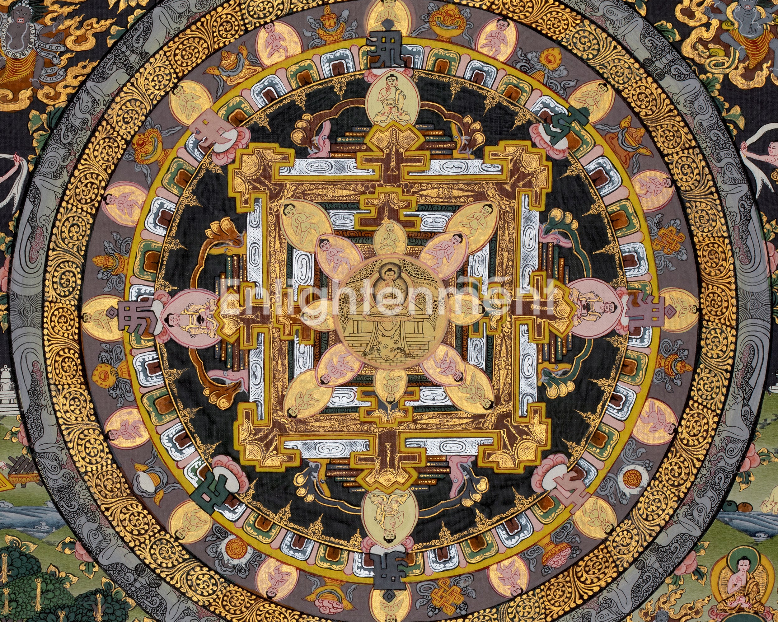 Vintage Tibetan Buddha Mandala Thangka | Buddhist Artwork