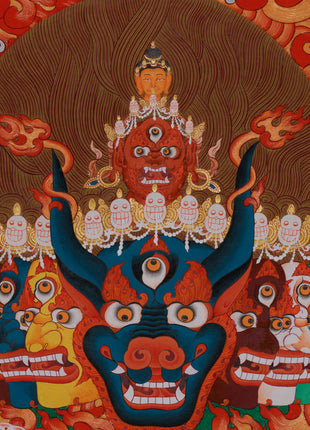 Yidam Yamantaka Head Thangka | Guardian Against Ignorance, Fear, and Spiritual Obstacles