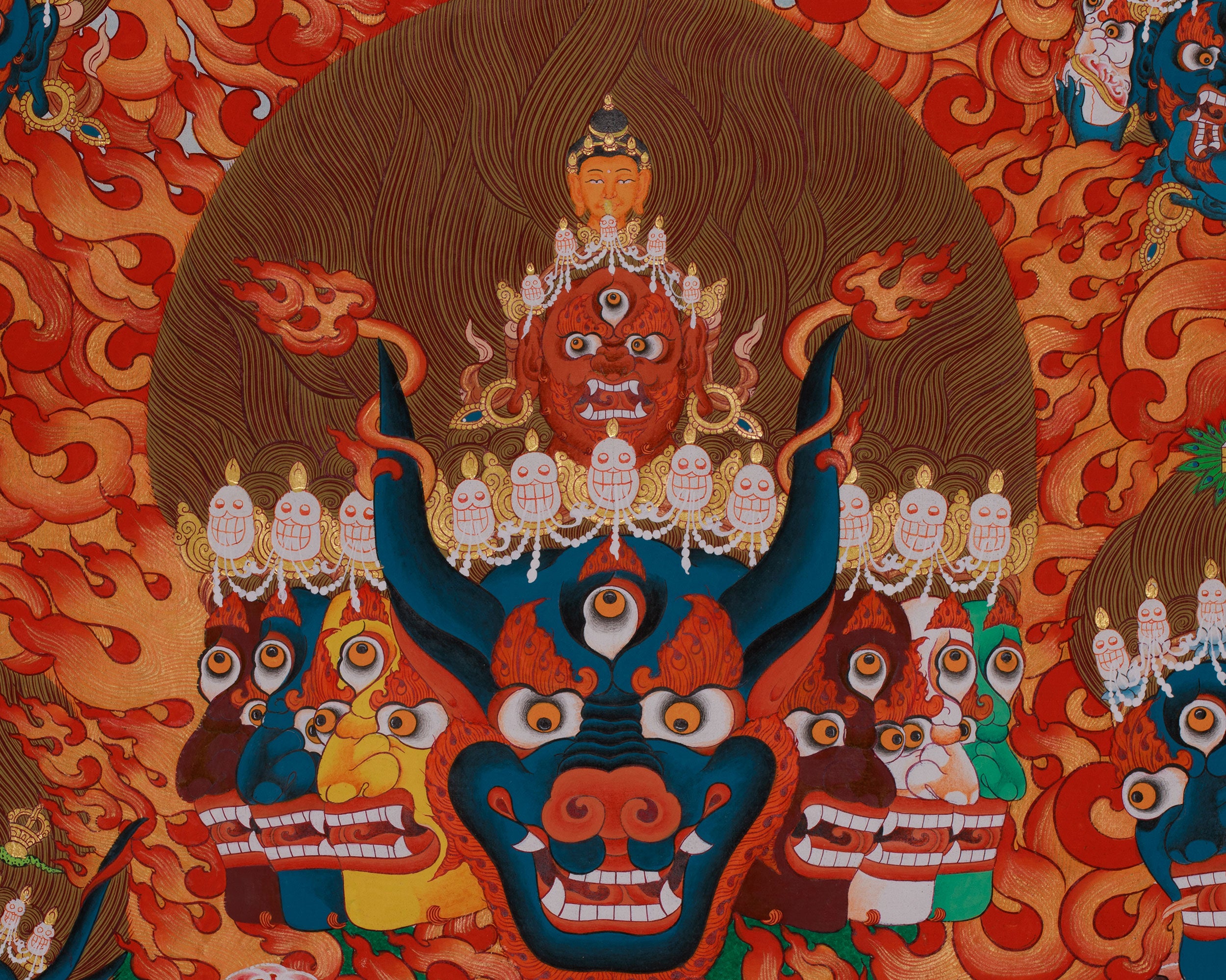 Yidam Yamantaka Head Thangka | Guardian Against Ignorance, Fear, and Spiritual Obstacles