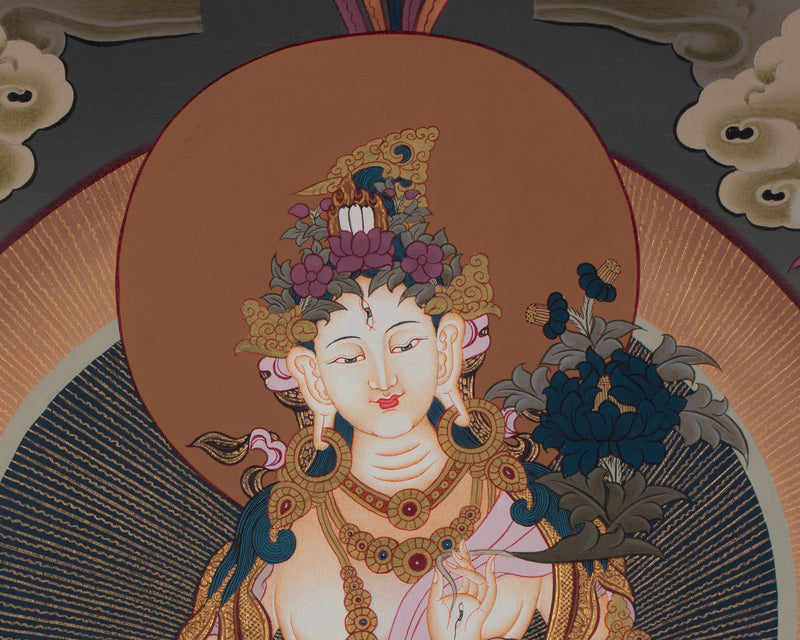 Original Hand-Painted White Tara Thangka Religious Art | Goddess of Healing