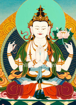 Buddhist Chenrezig Thangka | Art Inspiring Divine Compassion, Peace, and Enlightenment