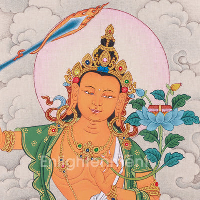 Sacred Compact Manjushri Thangka | Wisdom, Insight & Spiritual Awakening