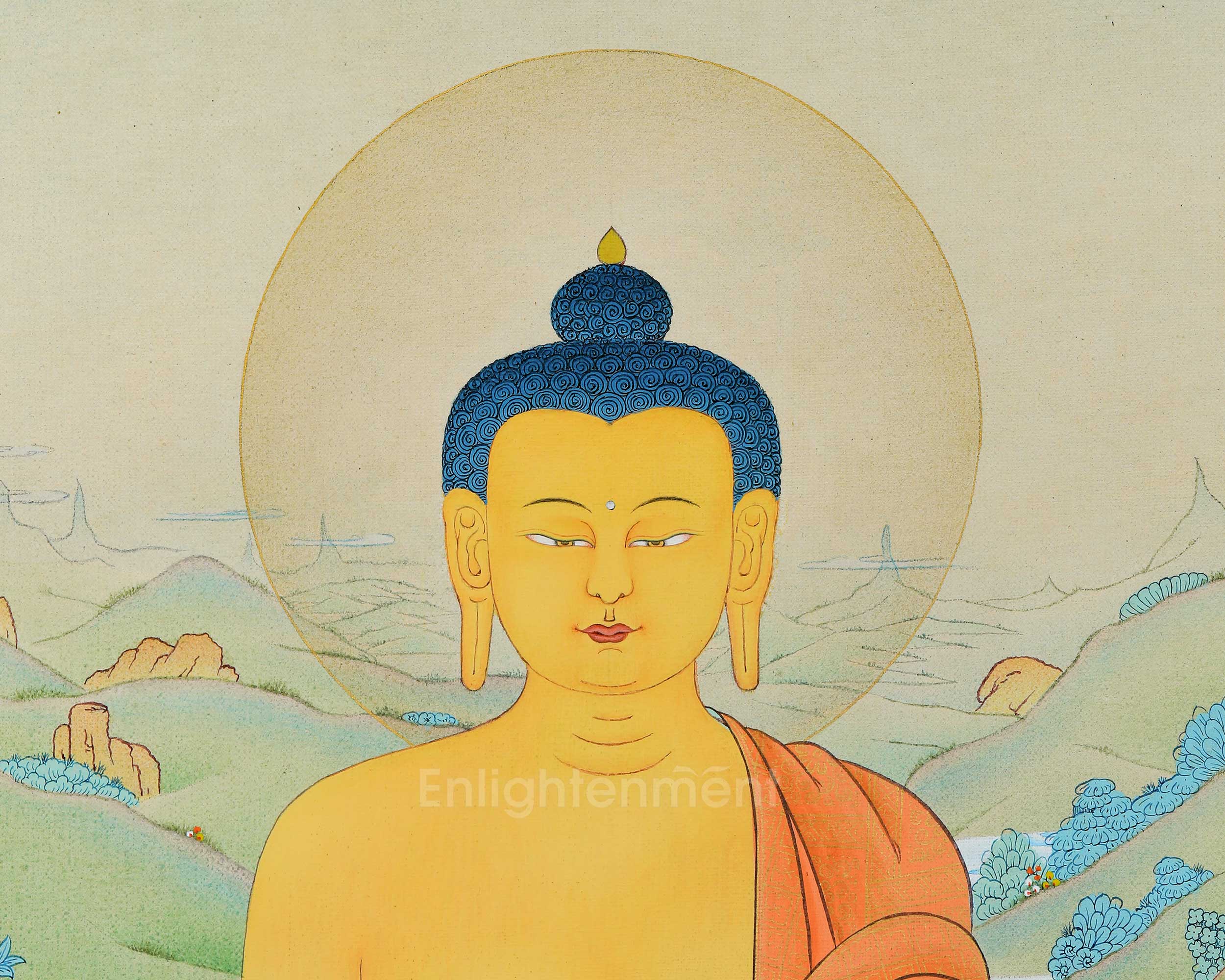 Buddha Shakyamuni Thangka, Hand Painted Tibetan Painting in 24K Gold