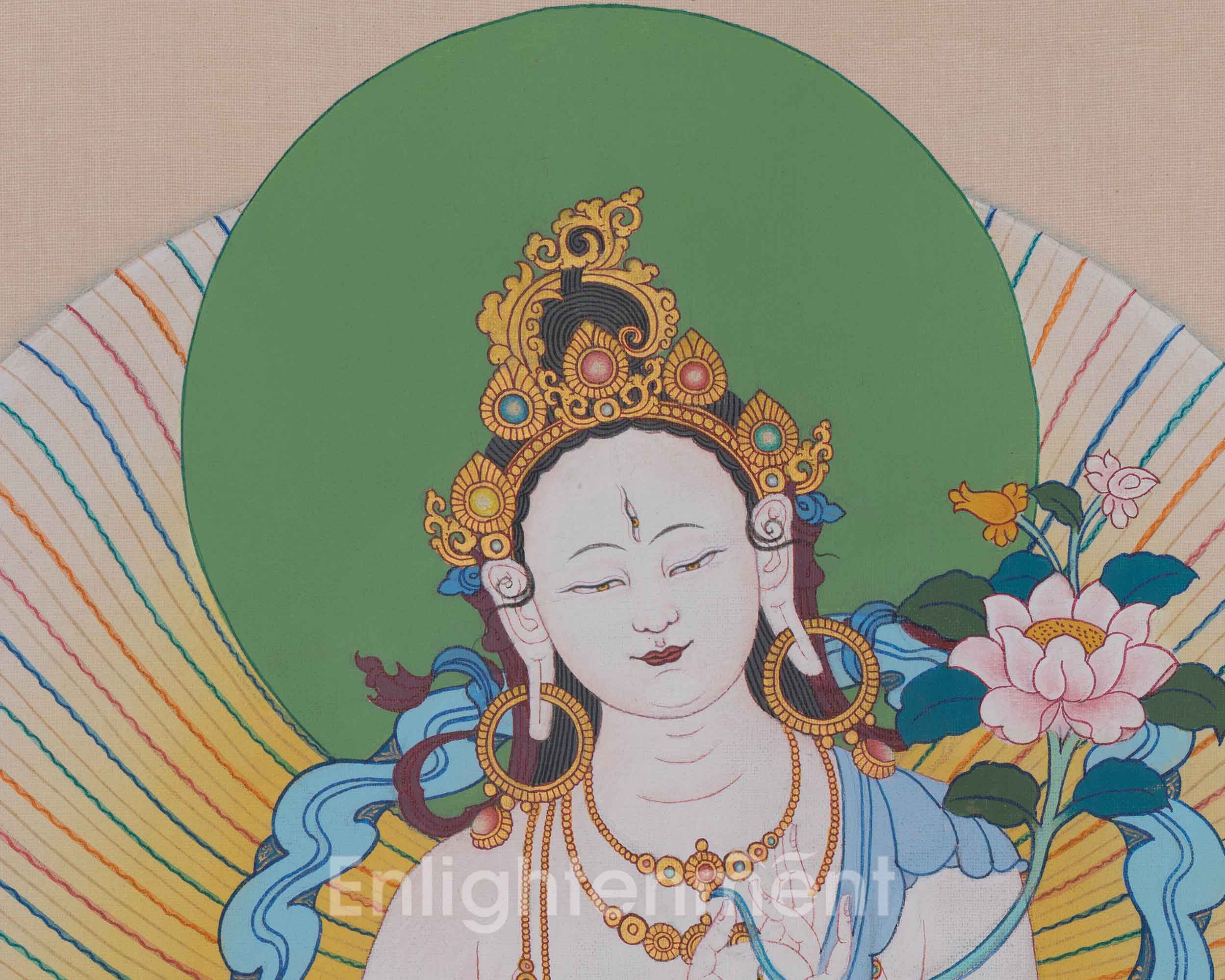 White Tara Spiritual Artwork | Sita Tara | Healing Deity | Traditional Thangka