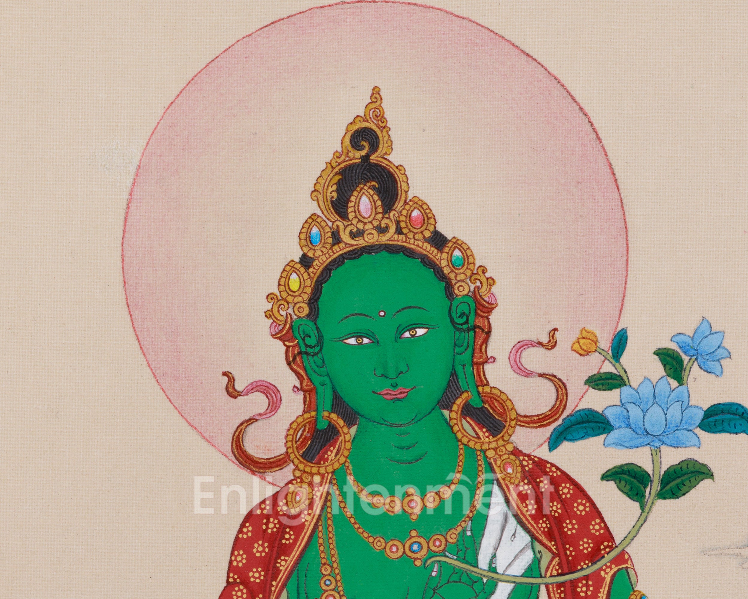 33 cm Green Tara Painting | Tibetan Goddess of Swift Protection