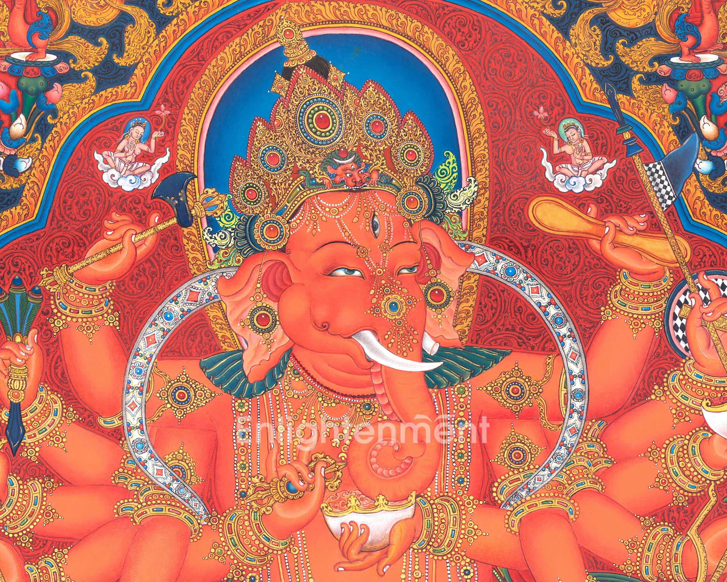 Hand Painted Ganesh Thangka | Hindu Deity Of Wealth | Traditional Wall Decoration