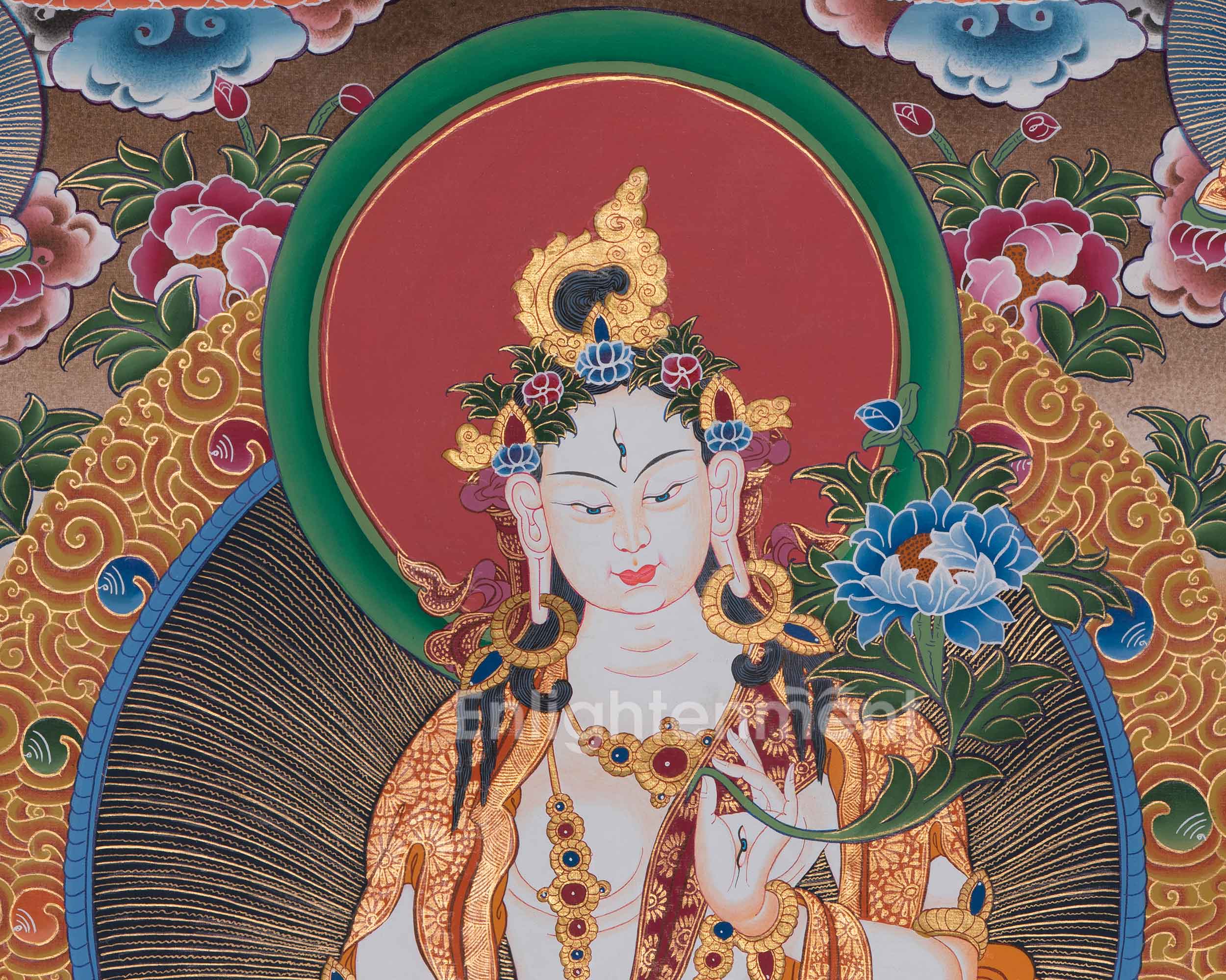 Hand-Painted Traditional White Tara Artwork | Goddess of Healing and Longevity