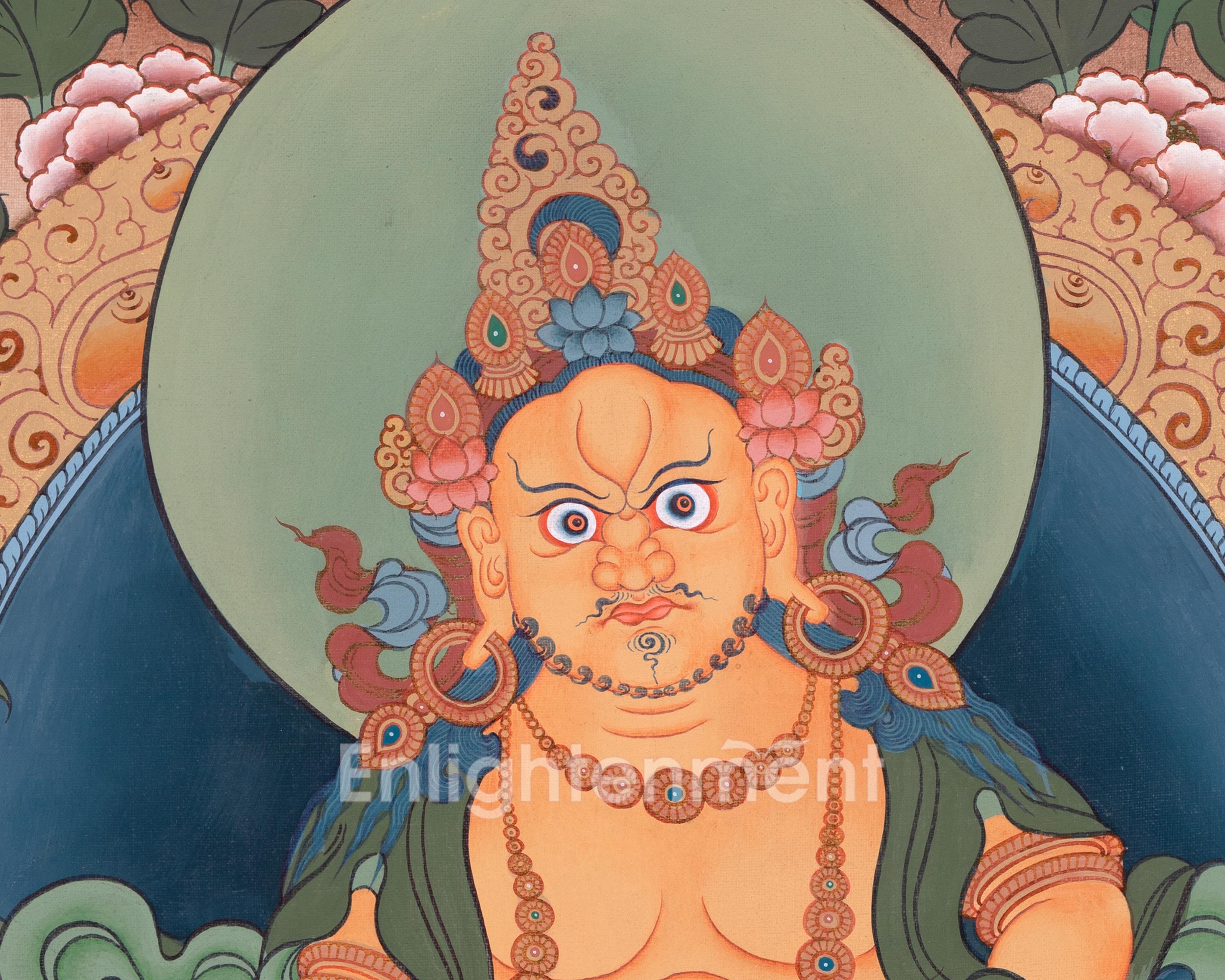 Hand Painted Dzambhala Thangka | Sacred Art for Wealth and Abundance