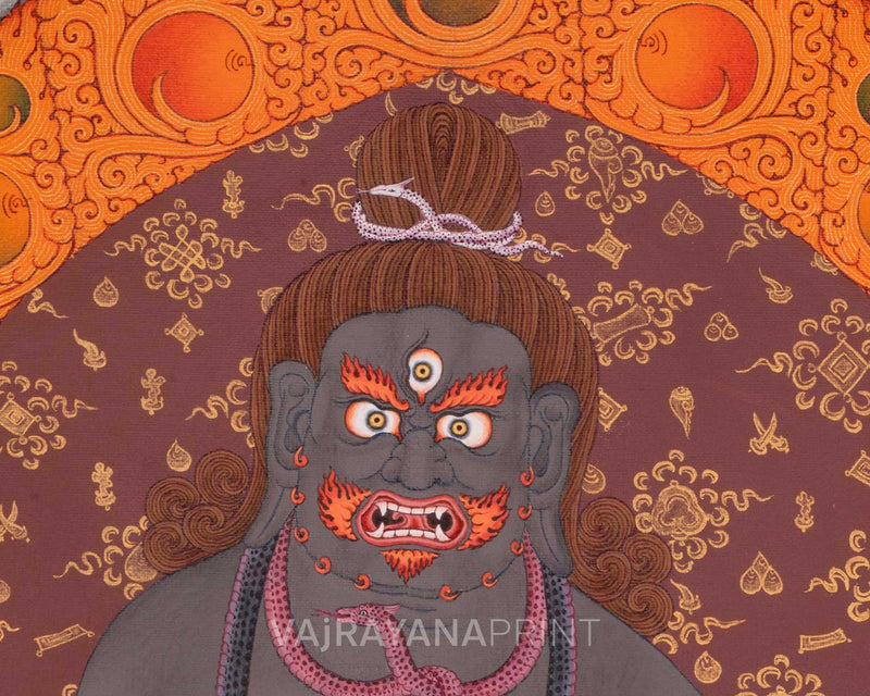 Traditional Black Dzambhala Thangka Print | Print on Cotton Canvas | Wall Decor