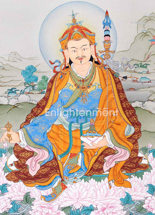 Sacred Guru Rinpoche Thangka | Authentic Tibetan Art for Spiritual Journey | Enlightened Teacher