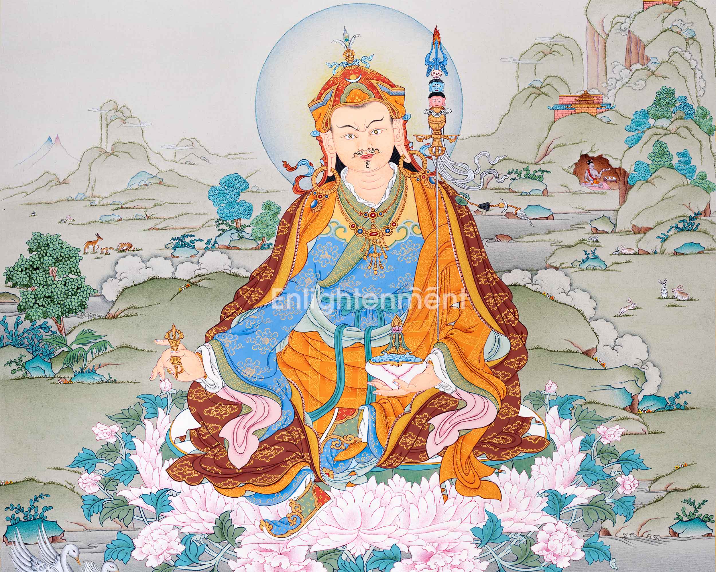 Sacred Guru Rinpoche Thangka | Authentic Tibetan Art for Spiritual Journey | Enlightened Teacher