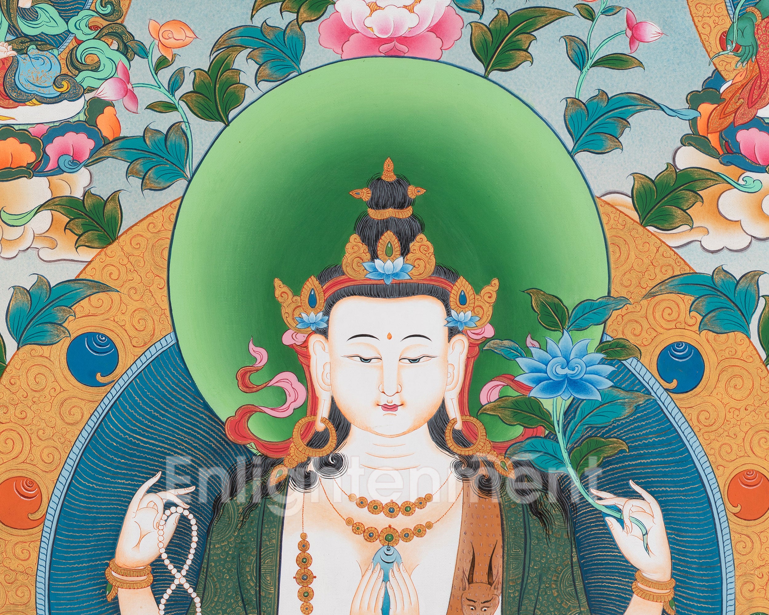 Chenrezig and Manjushree Thangka | Traditional Buddhist Paint | Wall Decors