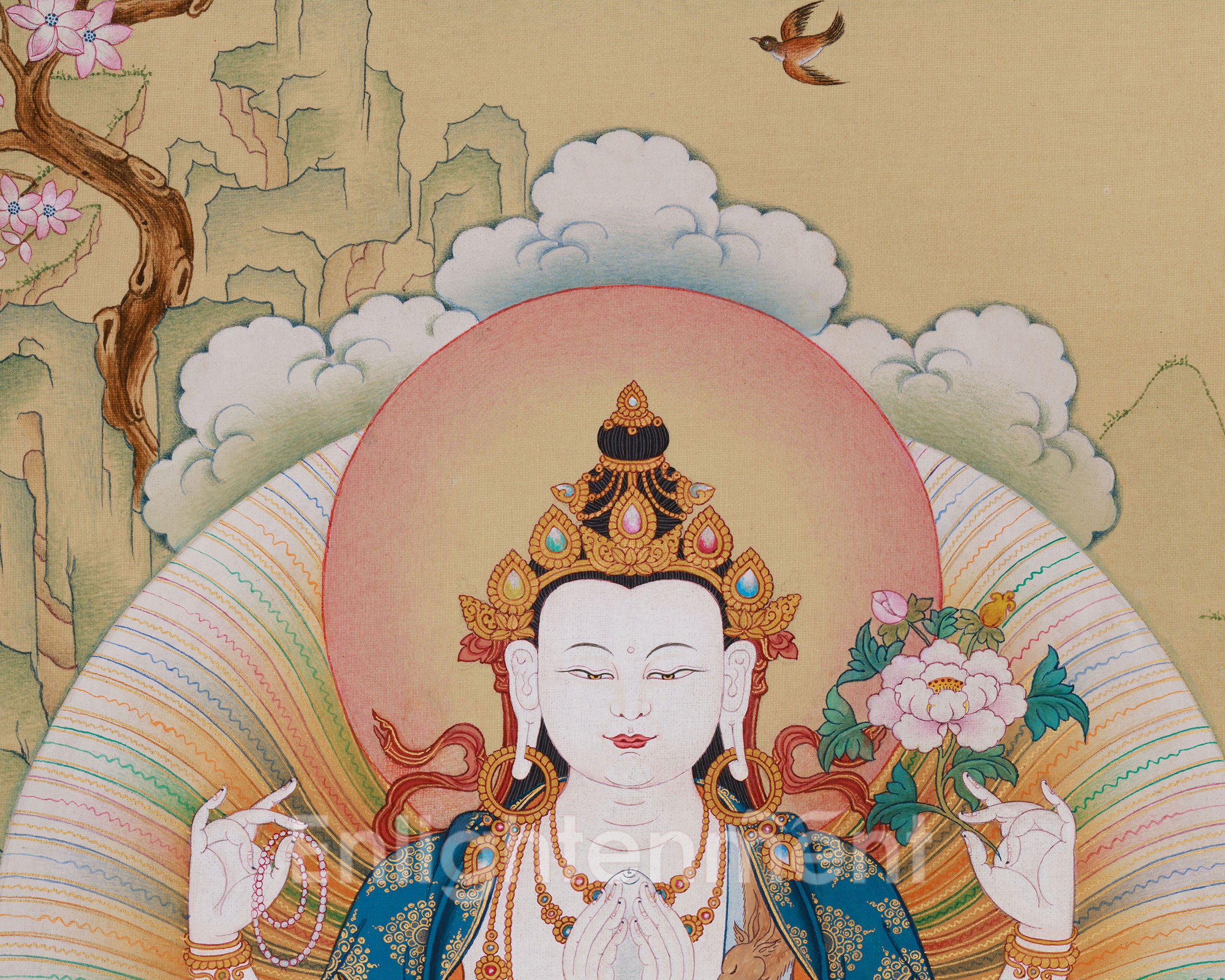 Tibetan Compassion Deity, Chenrezig | Divine Trio: Avalokiteshvara, Manjushri, and Vajrapani