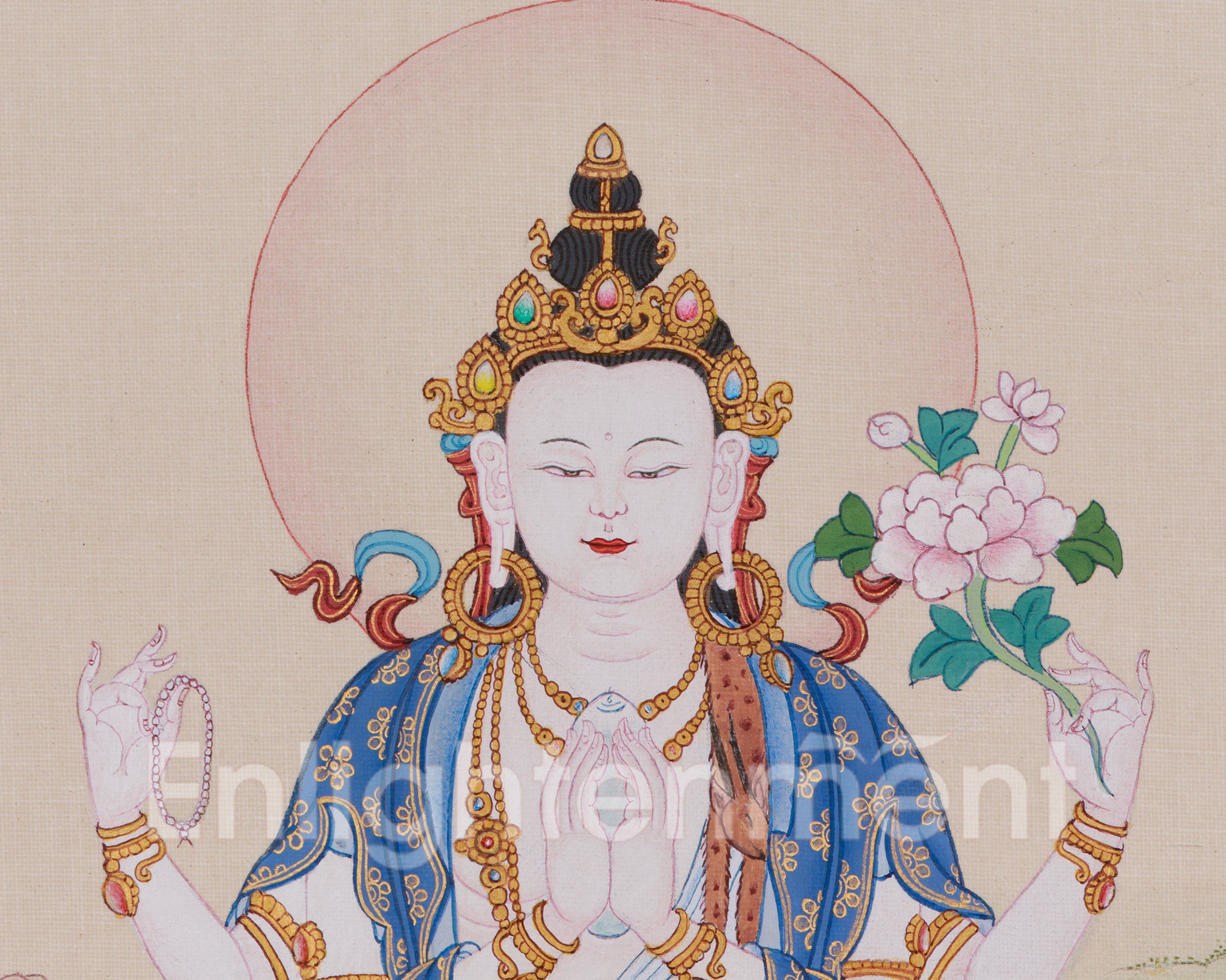 Compassionate Chenrezig Buddha Thangka | Four Armed Avalokiteshvara