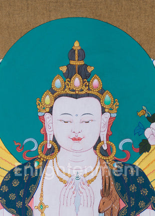 Traditional Thangka of Chenrezig | Featuring Manjushri and Vajrapani