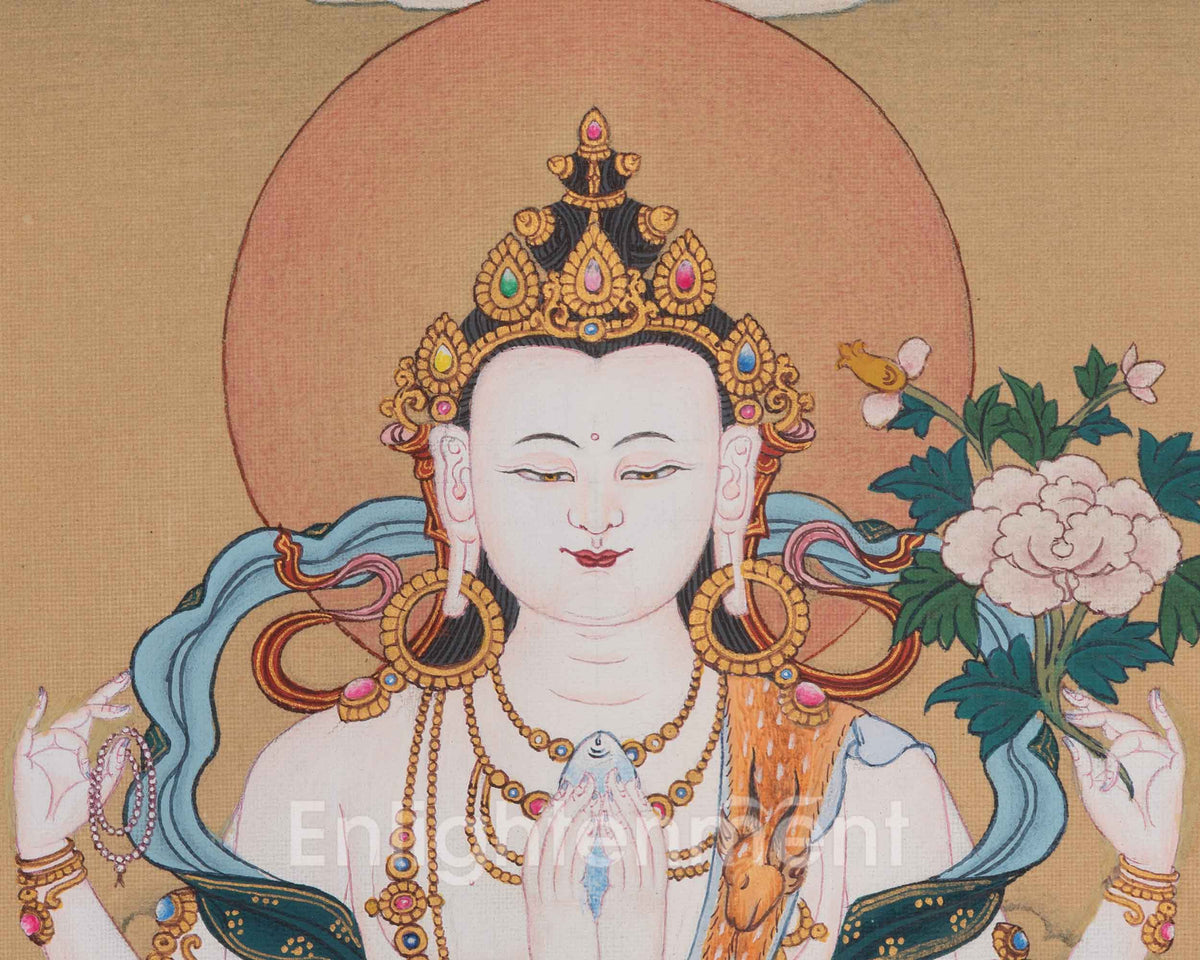 Divine Four-Armed Chenrezig Art | Representing Infinite Compassion, Wisdom, and Enlightened Awareness