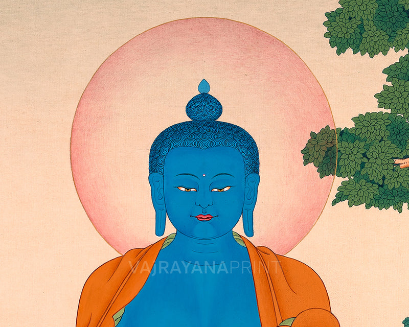 Buddhist Art: Lapis Lazuli Medicine Buddha Thangka Print for Meditation