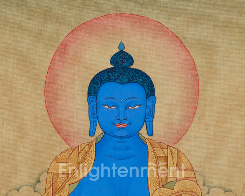 Bhaisajyaguru, The Healing Buddha | Blue Buddha Thangka with Healing Herb