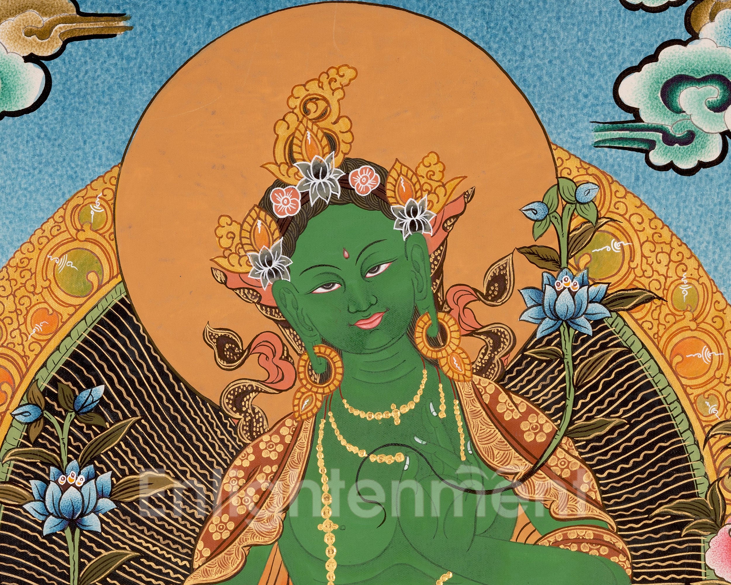 Green Tara Thanka | Hand-Painted Compassion Goddess for Protection